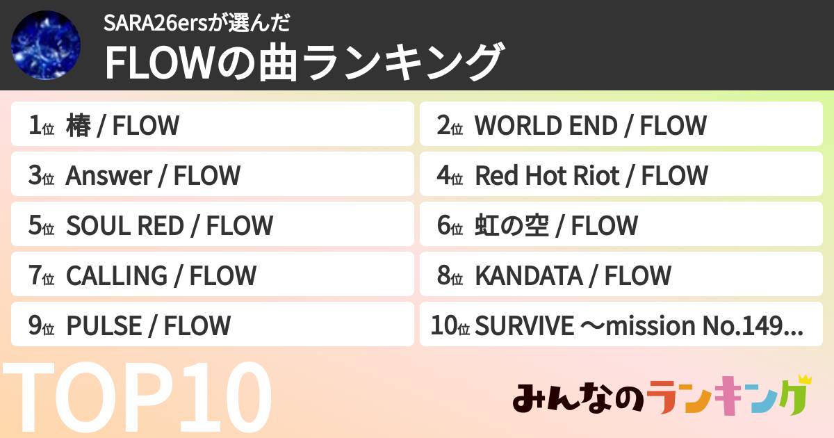 SARA26ersさんの「FLOWの曲ランキング」