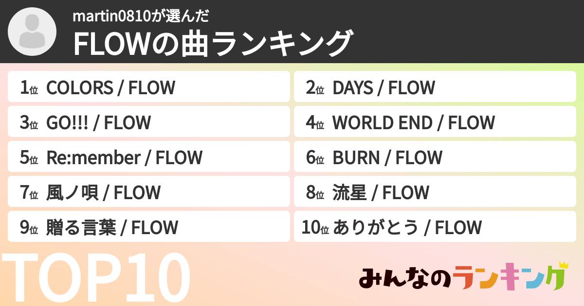 martin0810さんの「FLOWの曲ランキング」