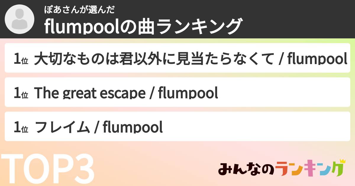 ぽあさんさんの「flumpoolの曲ランキング」