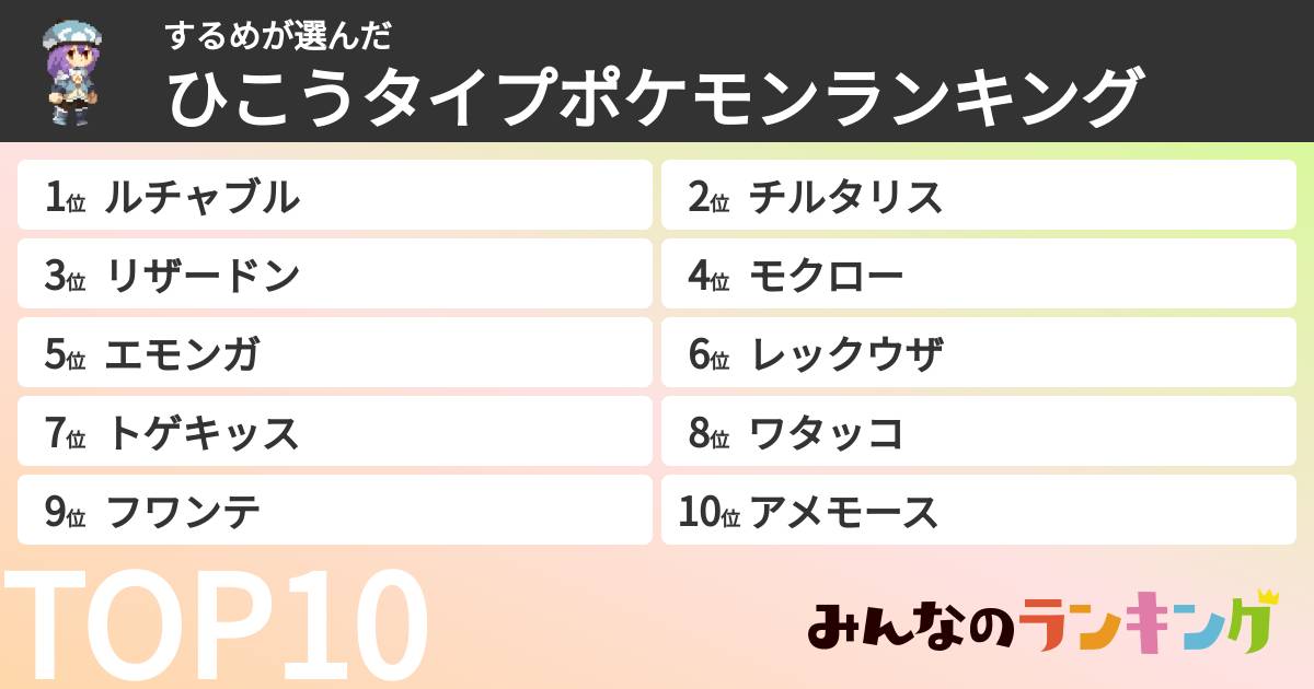 するめさんの「ひこうタイプポケモンランキング」