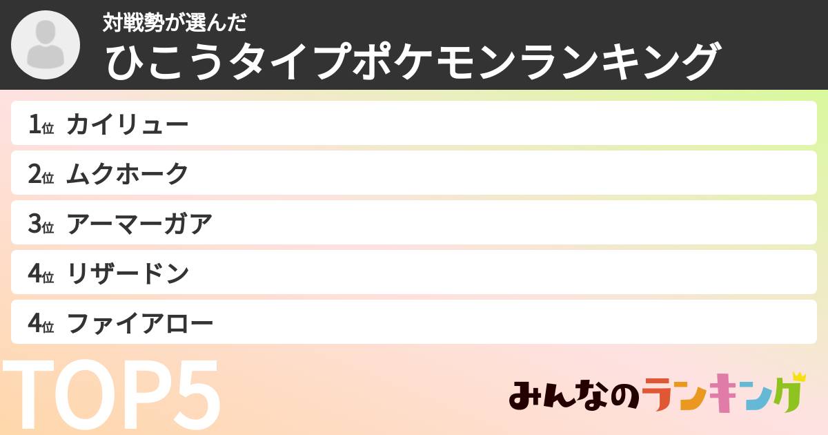 対戦勢さんの「ひこうタイプポケモンランキング」