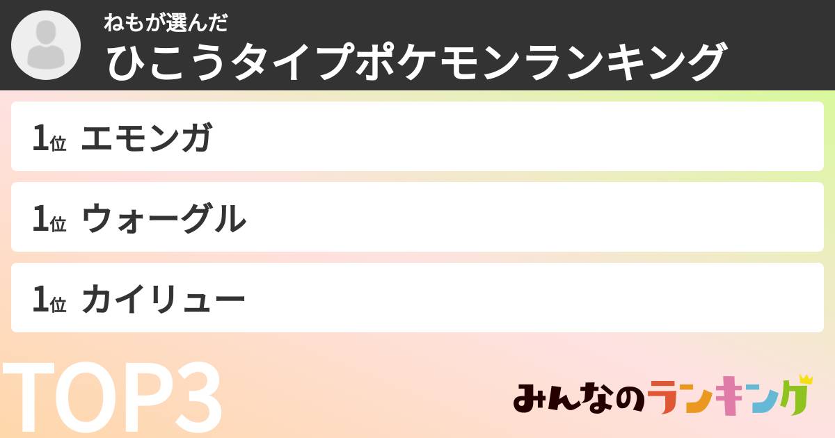 ねもさんの「ひこうタイプポケモンランキング」