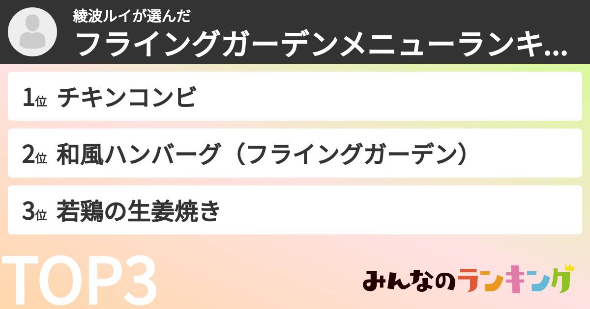 綾波ルイさんの「フライングガーデンメニューランキング」