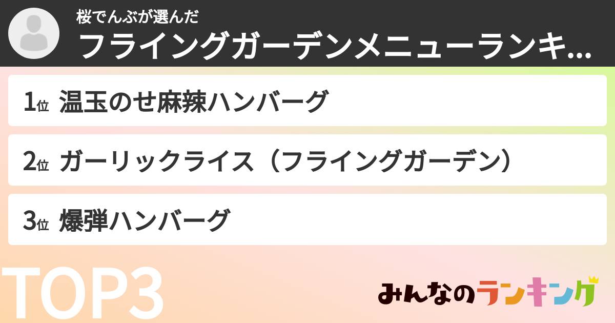 桜でんぶさんの「フライングガーデンメニューランキング」