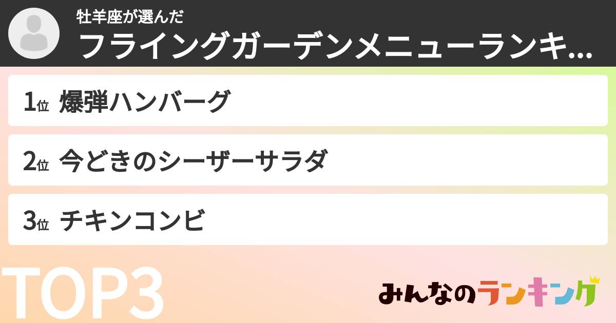 牡羊座さんの「フライングガーデンメニューランキング」