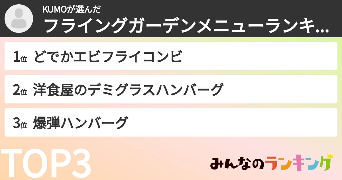 KUMOさんの「フライングガーデンメニューランキング」