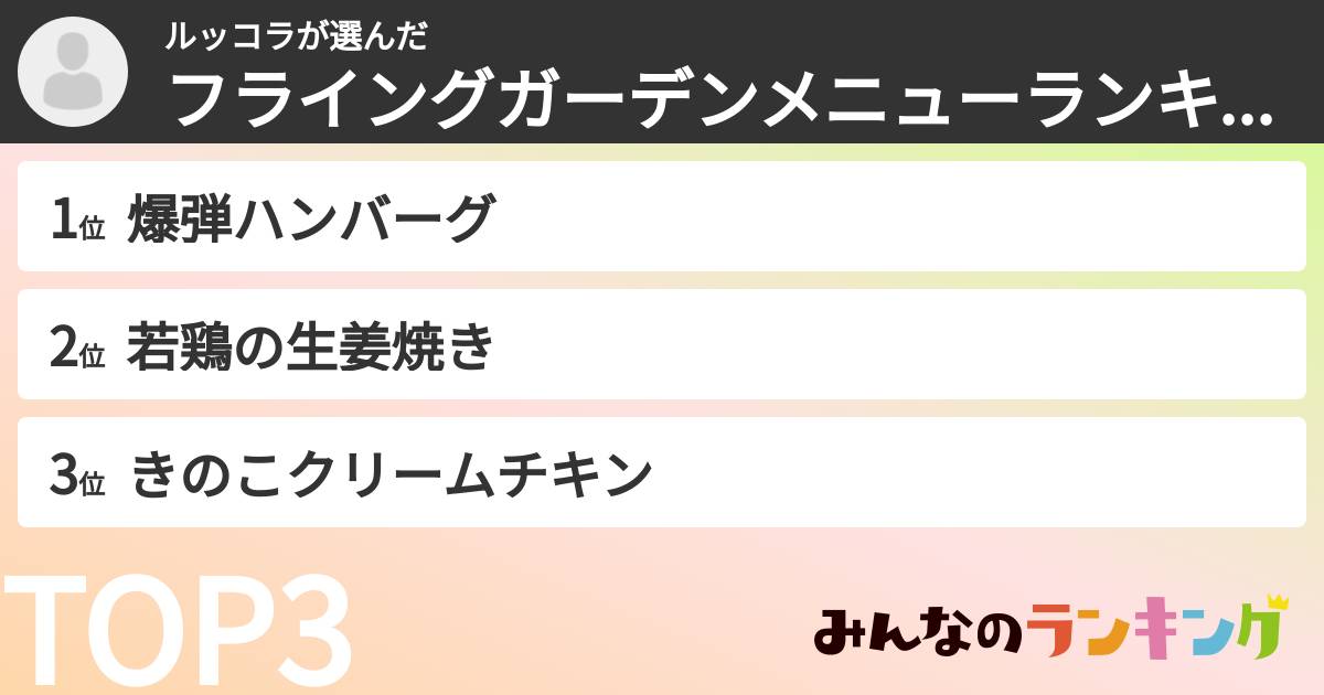 ルッコラさんの「フライングガーデンメニューランキング」