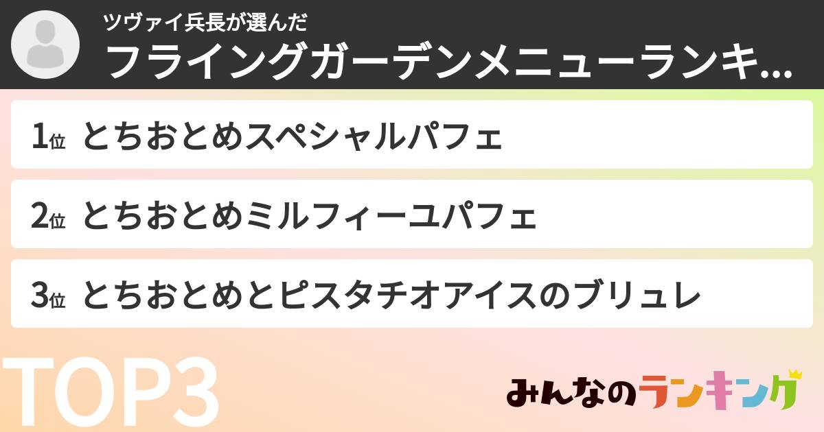 ツヴァイ兵長さんの「フライングガーデンメニューランキング」