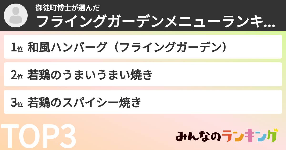 御徒町博士さんの「フライングガーデンメニューランキング」