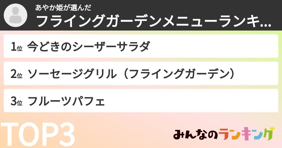 あやか姫さんの「フライングガーデンメニューランキング」