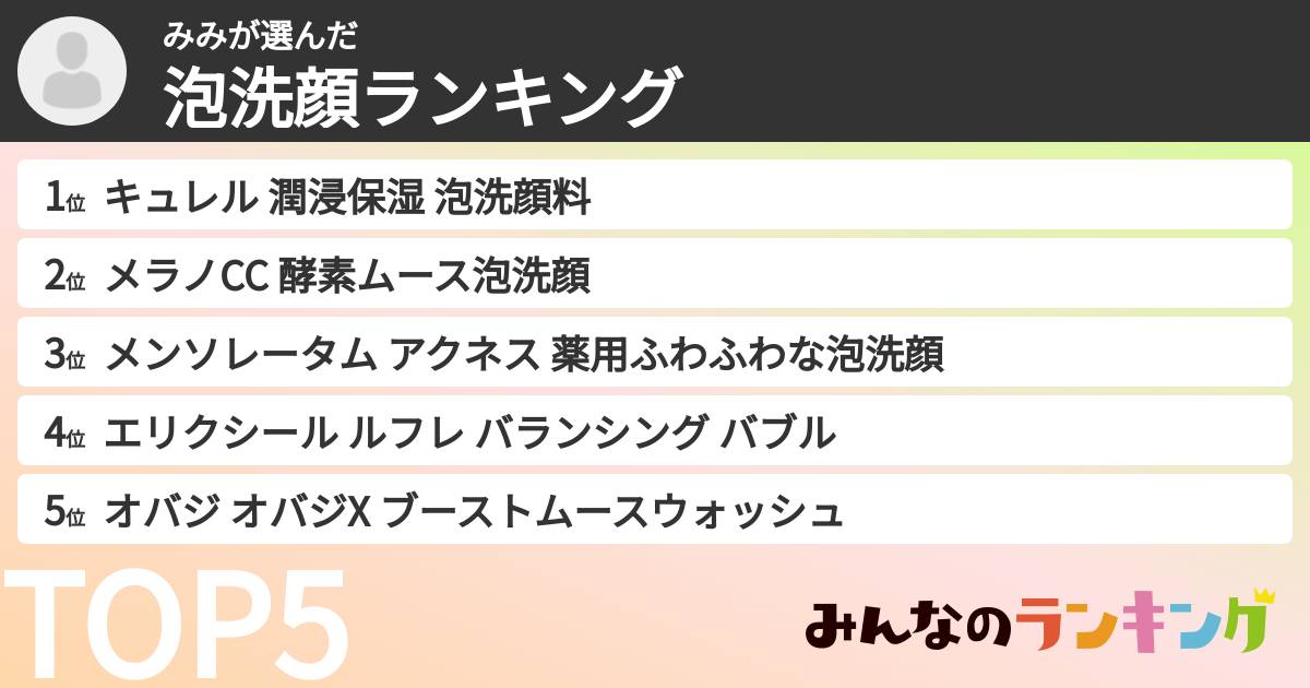 みみさんの「泡洗顔ランキング」
