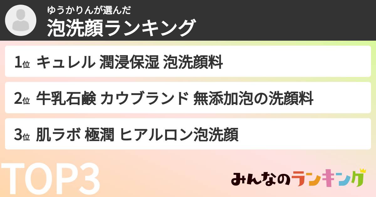 ゆうかりんさんの「泡洗顔ランキング」
