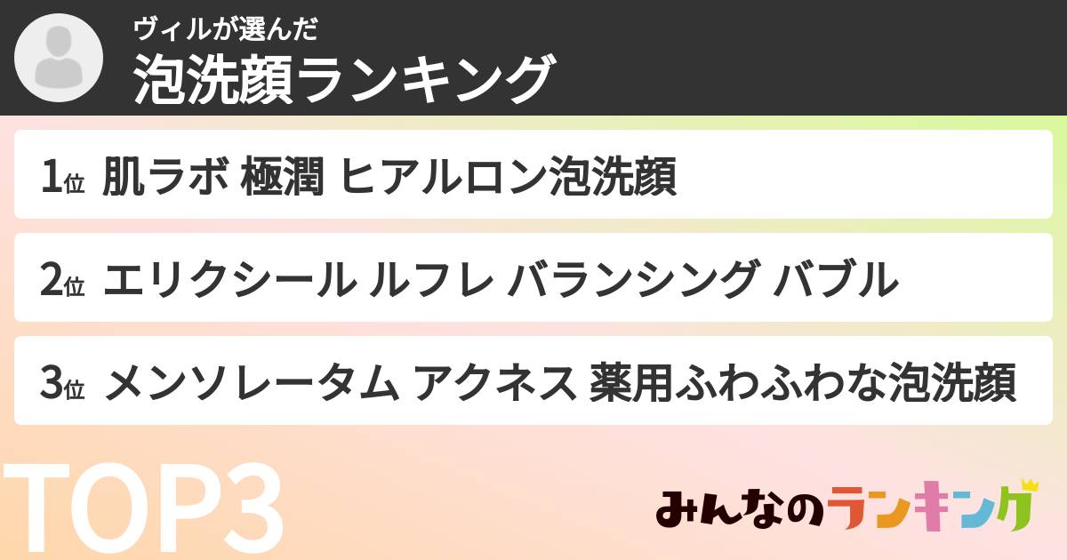 ヴィルさんの「泡洗顔ランキング」