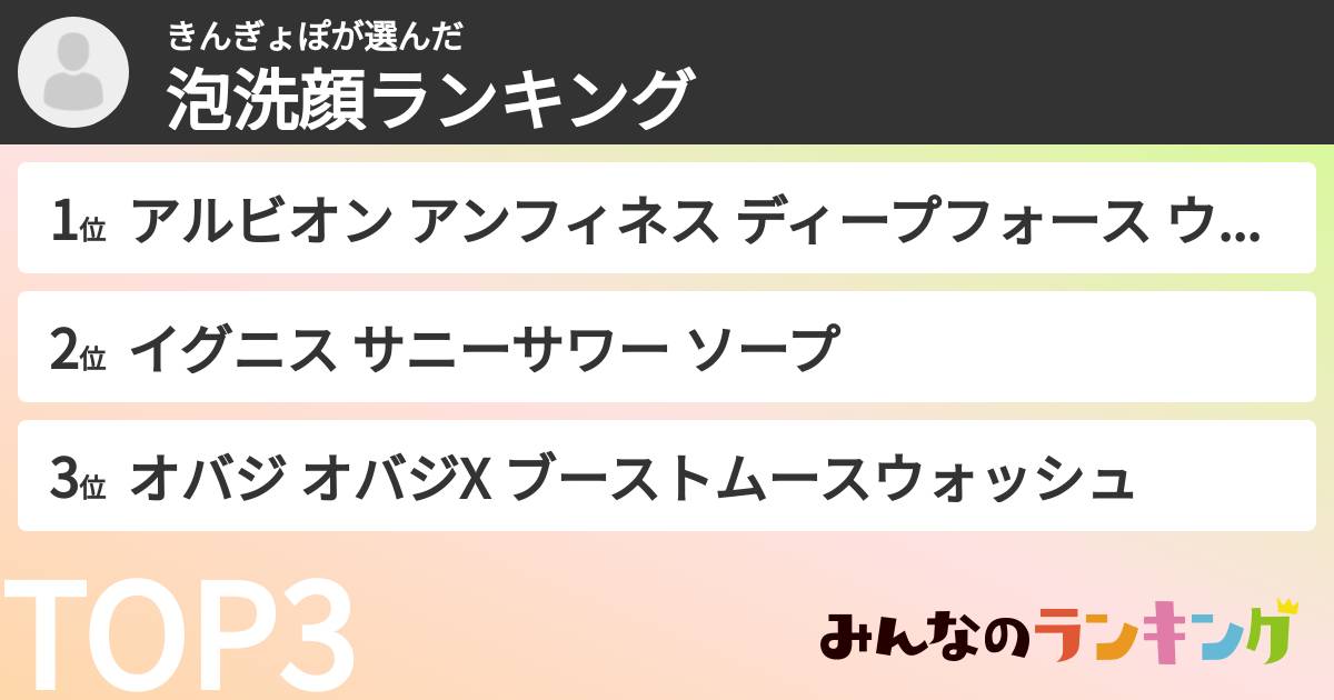 きんぎょぽさんの「泡洗顔ランキング」