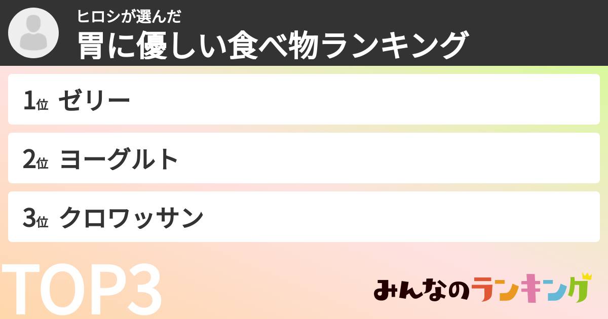 ヒロシさんの「胃に優しい食べ物ランキング」