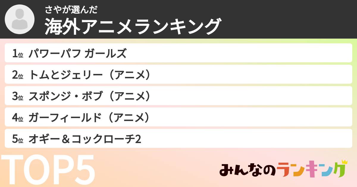 さやさんの「海外アニメランキング」
