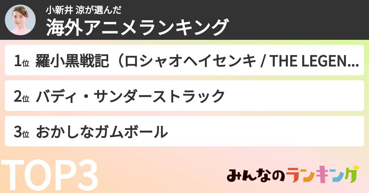 小新井 涼さんの「海外アニメランキング」