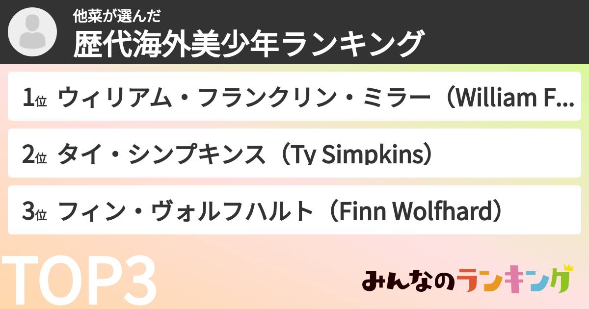 他菜さんの「歴代海外美少年ランキング」