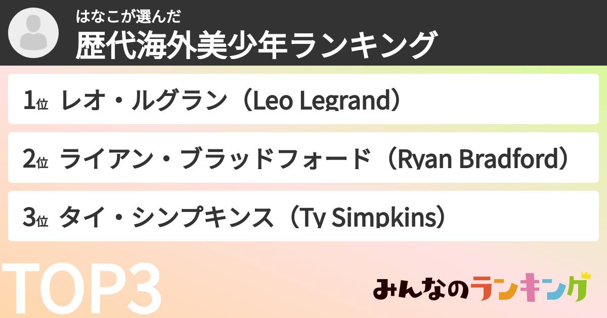 はなこさんの「歴代海外美少年ランキング」