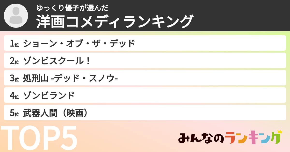 ゆっくり優子さんの「洋画コメディランキング」
