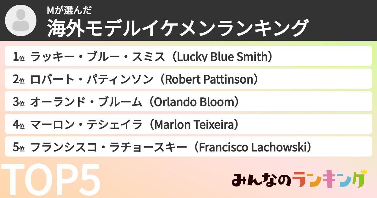 Mさんの「海外モデルイケメンランキング」