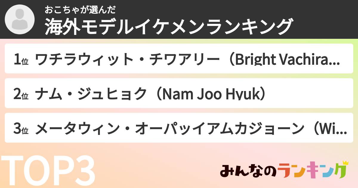 おこちゃさんの「海外モデルイケメンランキング」
