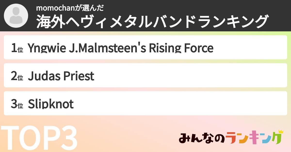 momochanさんの「海外ヘヴィメタルバンドランキング」