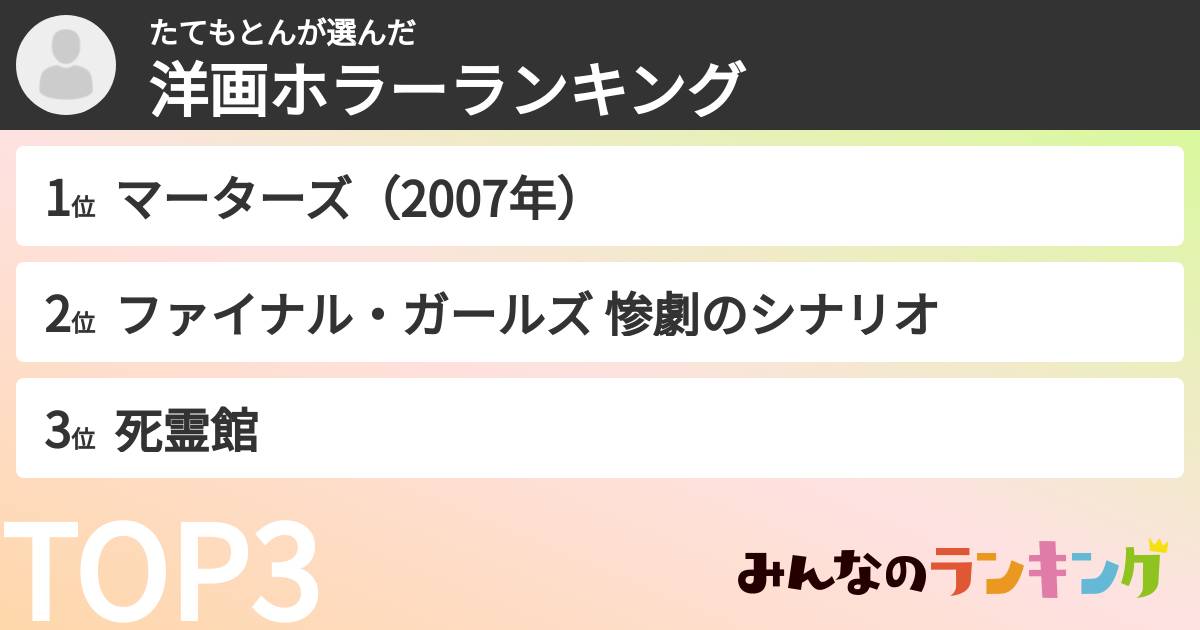 たてもとんさんの「洋画ホラーランキング」
