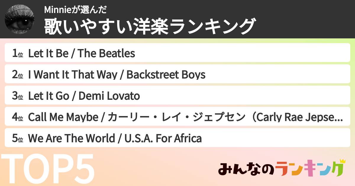 Minnieさんの「歌いやすい洋楽ランキング」