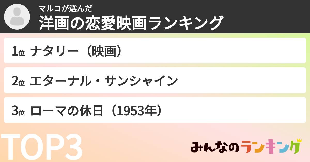 マルコさんの「洋画の恋愛映画ランキング」