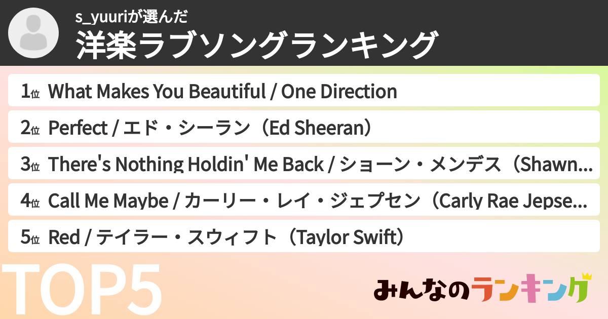 s_yuuriさんの「洋楽ラブソングランキング」