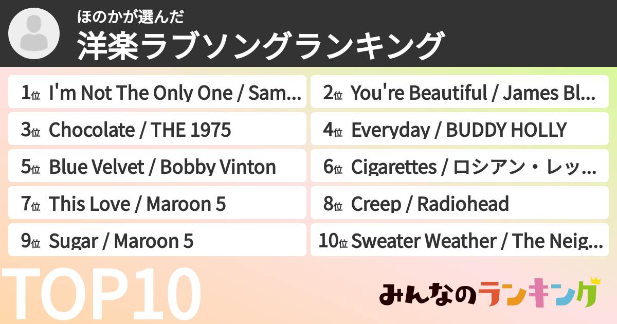 ほのかさんの「洋楽ラブソングランキング」