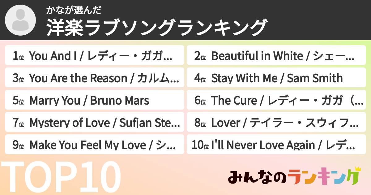 かなさんの「洋楽ラブソングランキング」