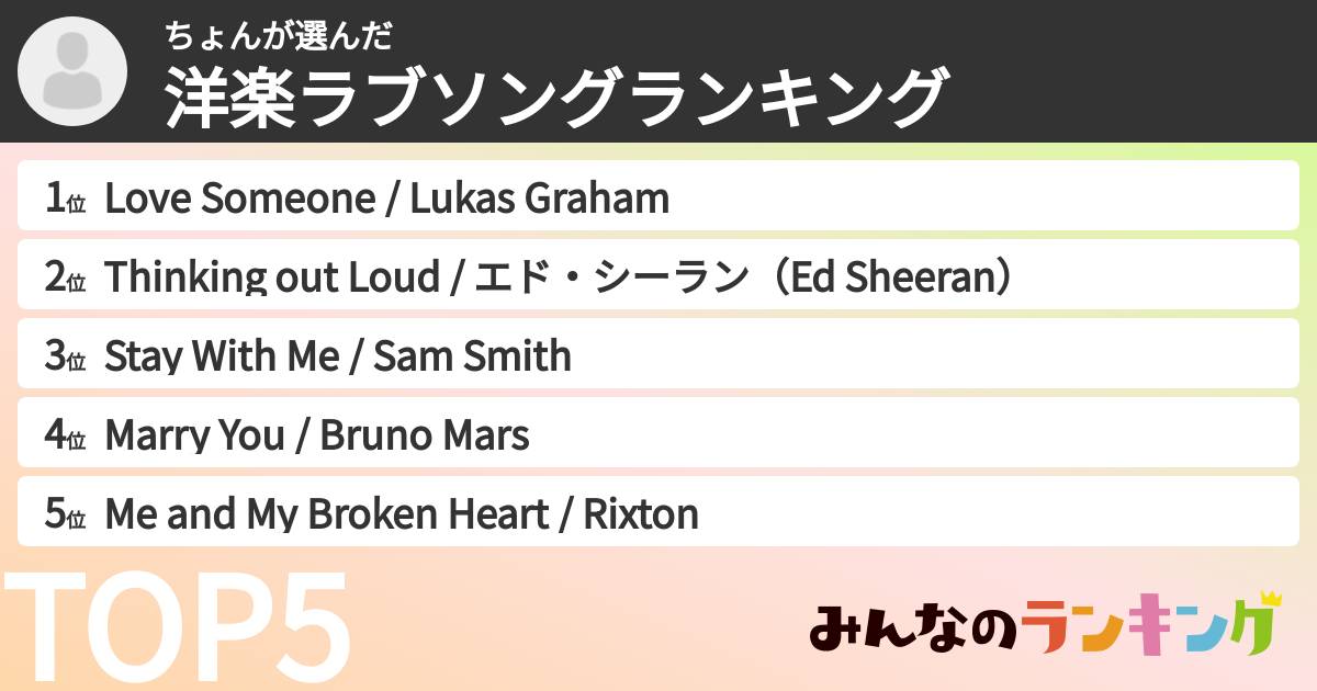ちょんさんの「洋楽ラブソングランキング」