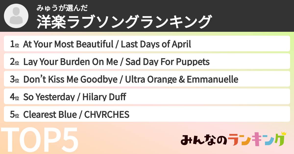 みゅうさんの「洋楽ラブソングランキング」