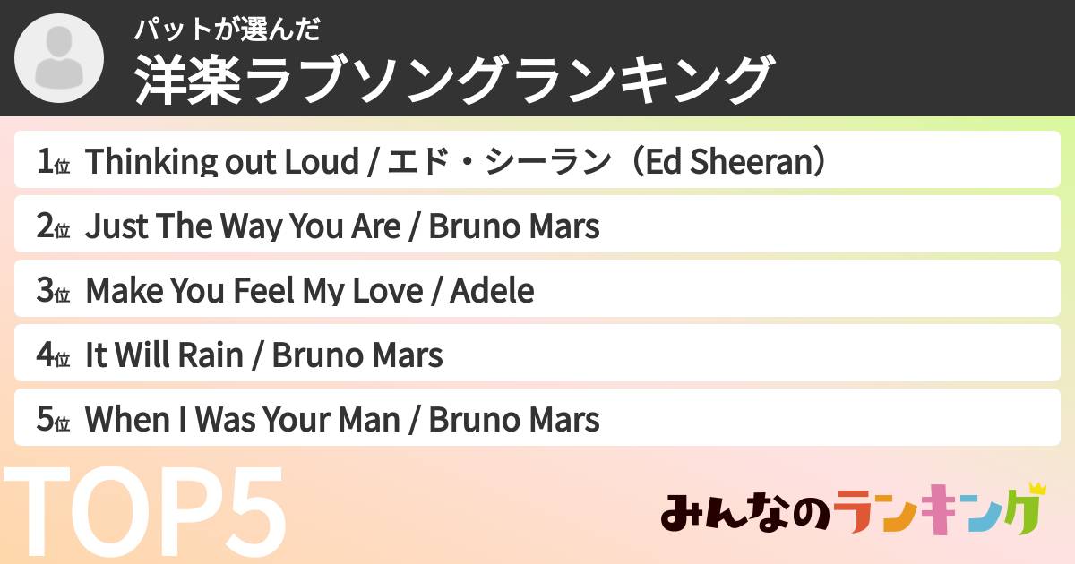 パットさんの「洋楽ラブソングランキング」
