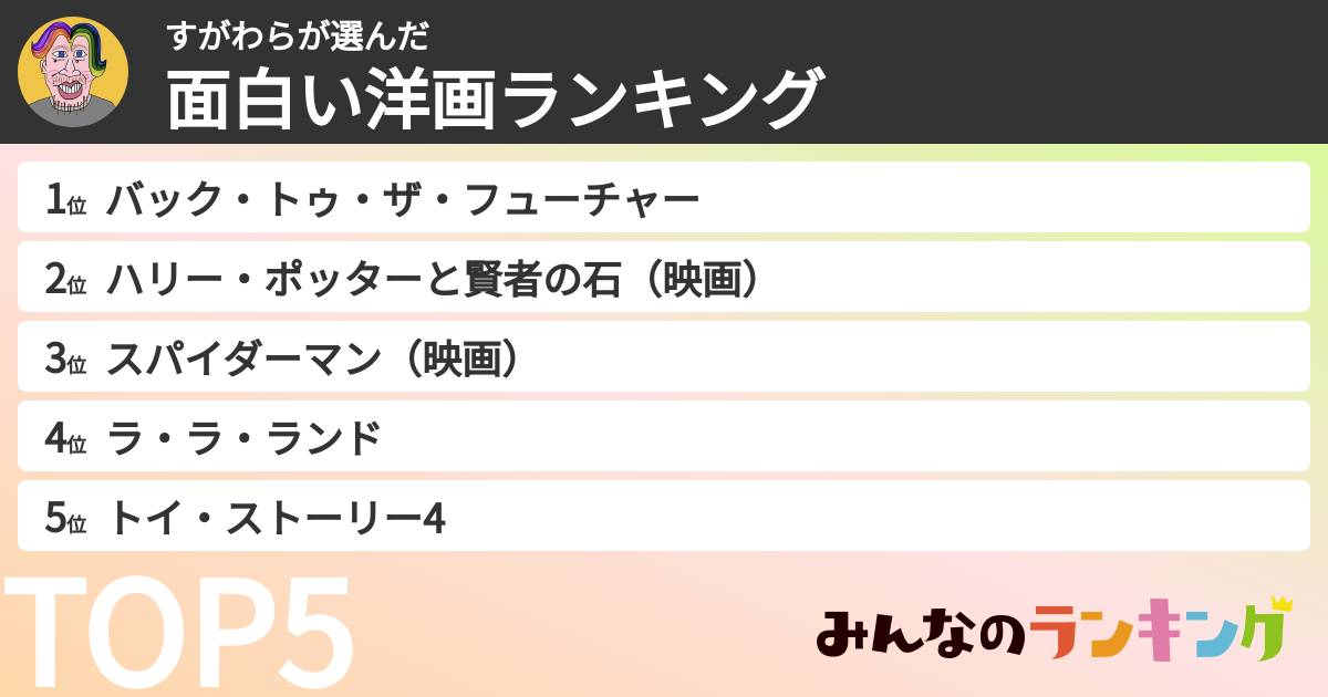 すがわらさんの「面白い洋画ランキング」
