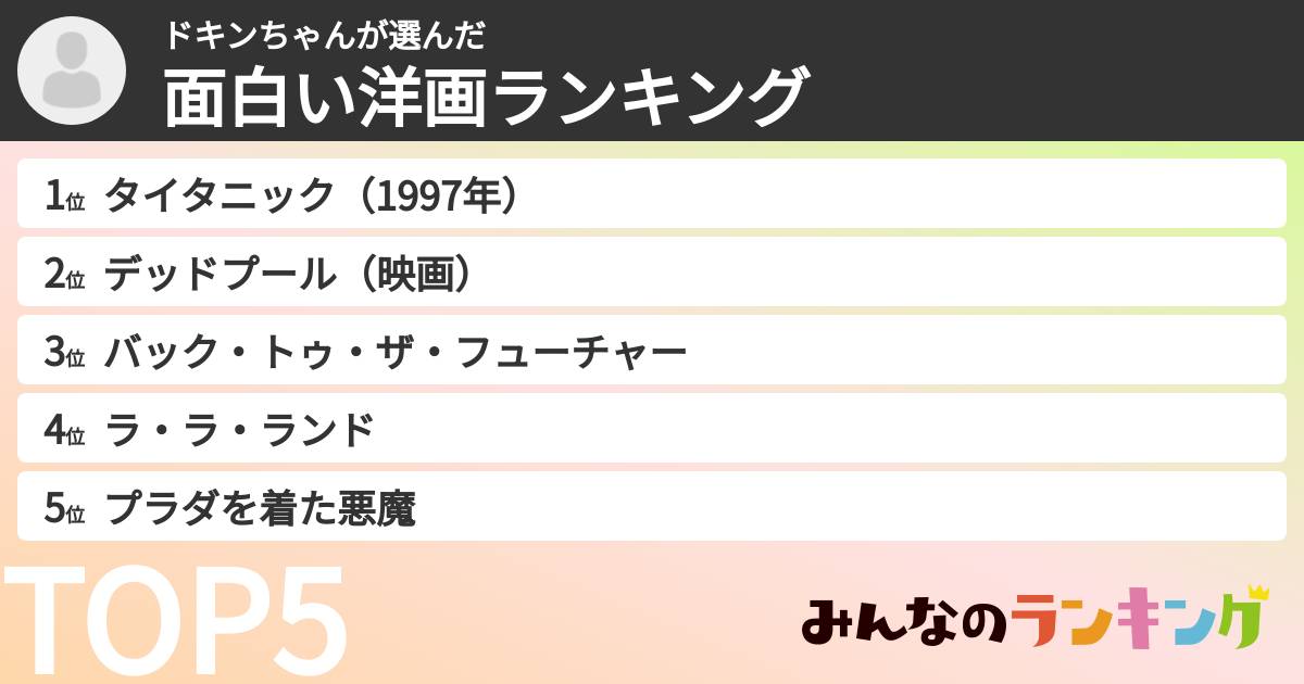 ドキンちゃんさんの「面白い洋画ランキング」