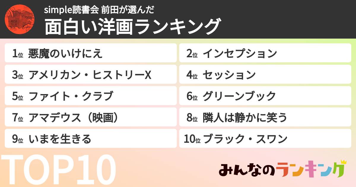 simple読書会 前田さんの「面白い洋画ランキング」