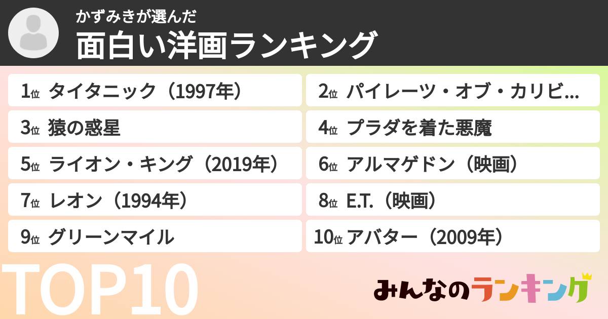 かずみきさんの「面白い洋画ランキング」