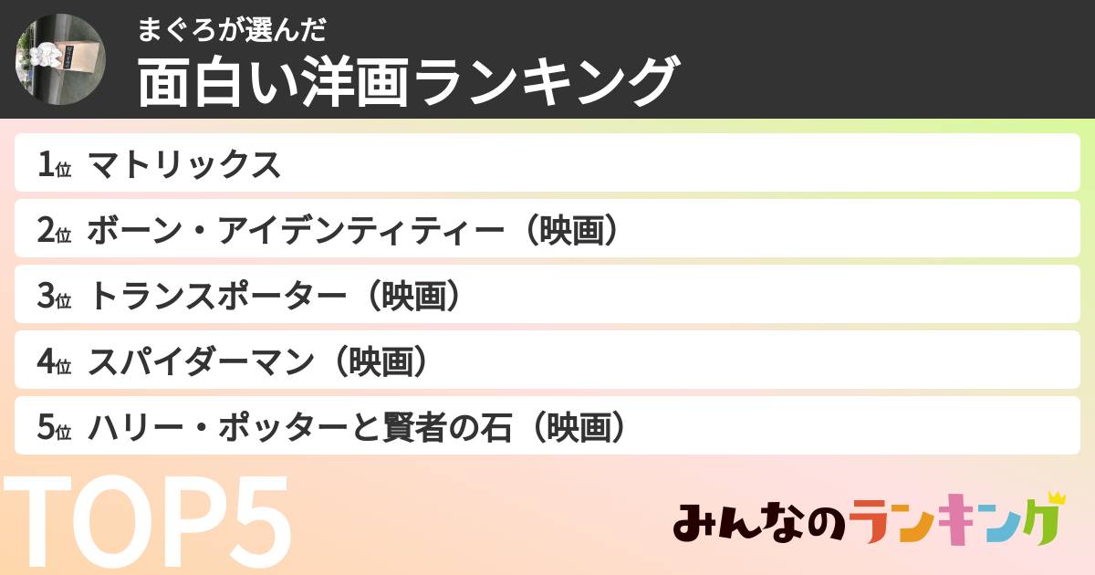 まぐろさんの「面白い洋画ランキング」