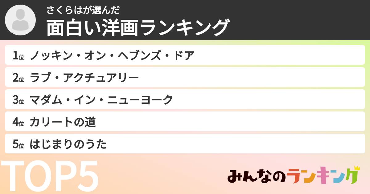 さくらはさんの「面白い洋画ランキング」