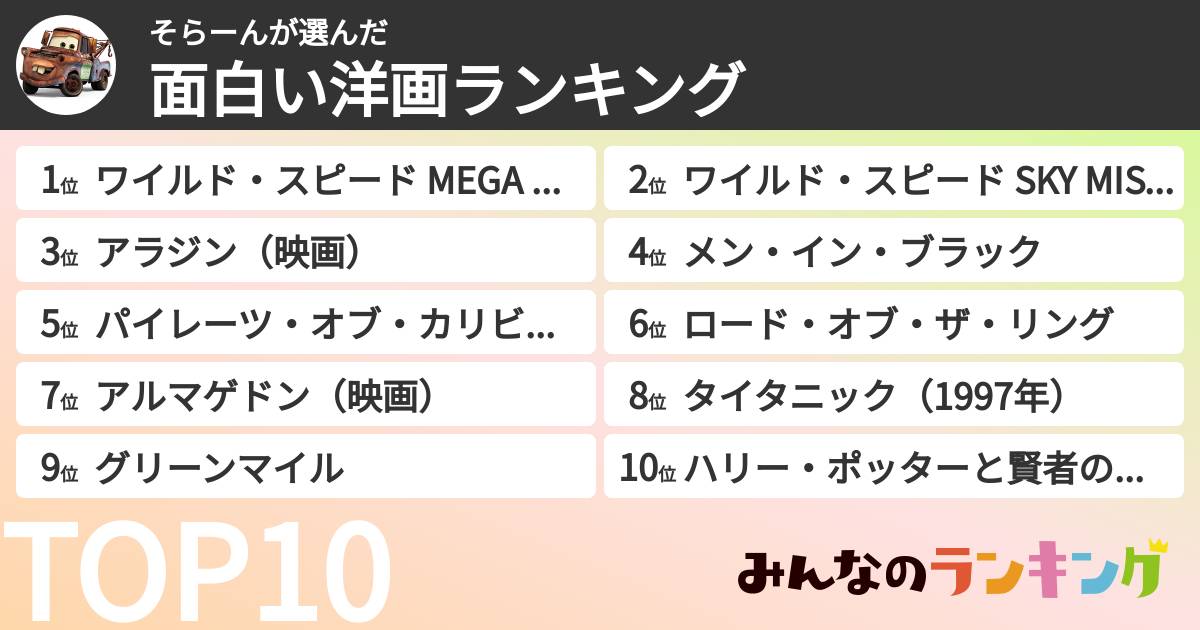 そらーんさんの「面白い洋画ランキング」
