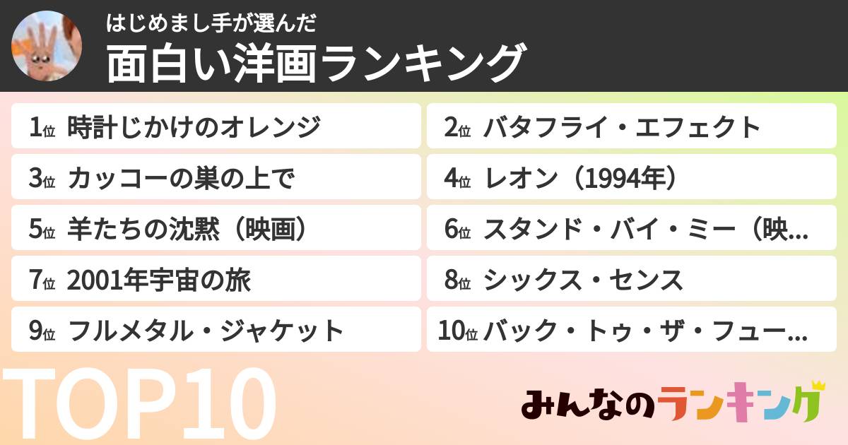 はじめまし手さんの「面白い洋画ランキング」