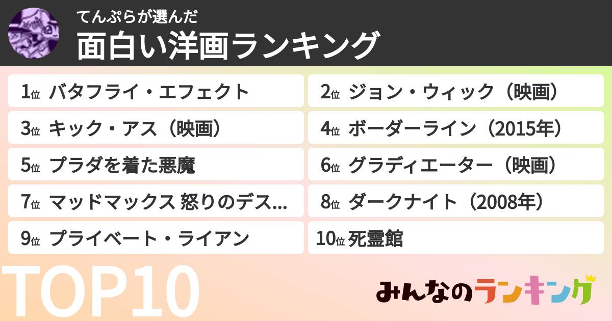 てんぷらさんの「面白い洋画ランキング」