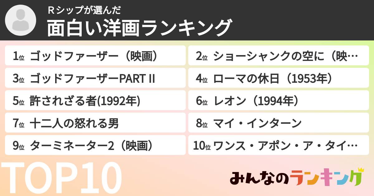 Ｒシップさんの「面白い洋画ランキング」