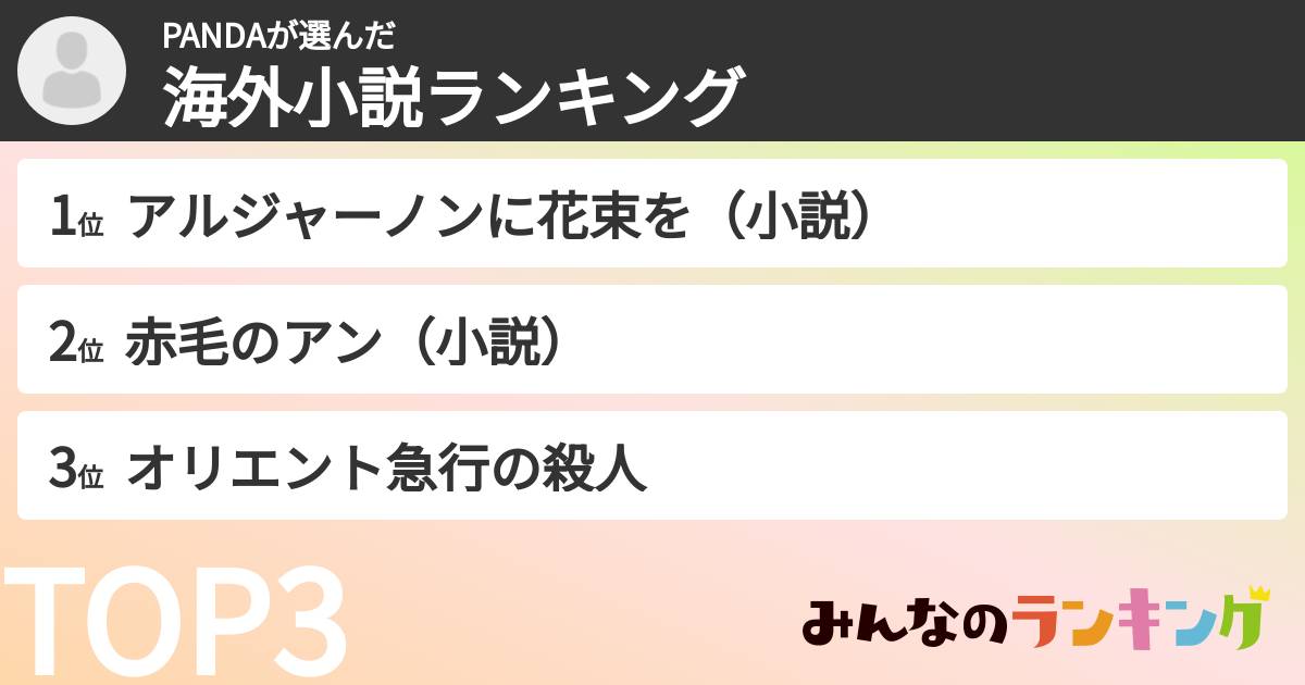 PANDAさんの「海外小説ランキング」