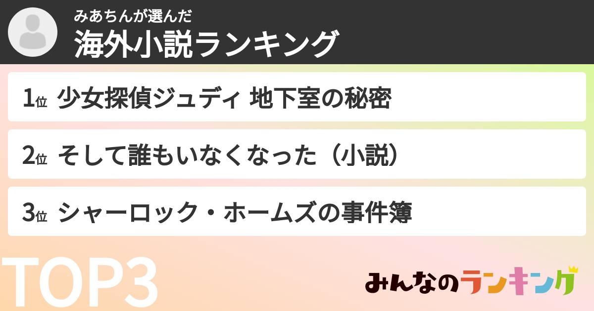 みあちんさんの「海外小説ランキング」