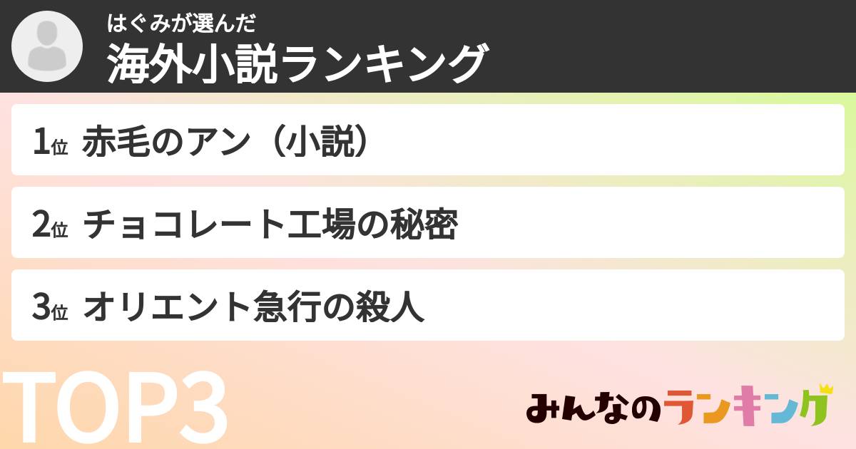 はぐみさんの「海外小説ランキング」