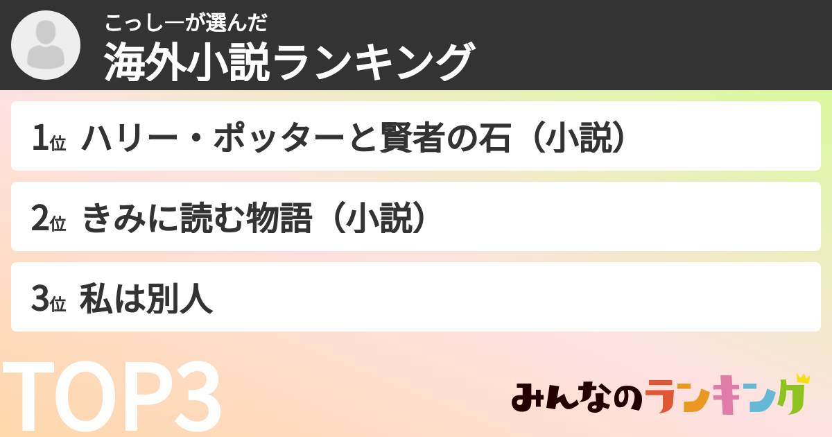 こっし―さんの「海外小説ランキング」